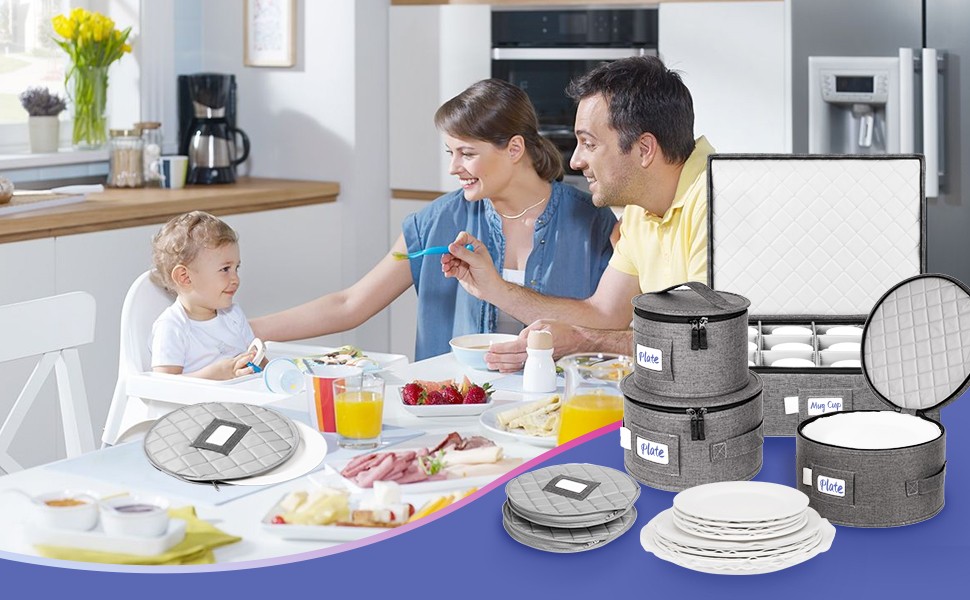 LUXULA China Storage Containers for 12 Place Setting with Two Plate Bags, 5 Pcs