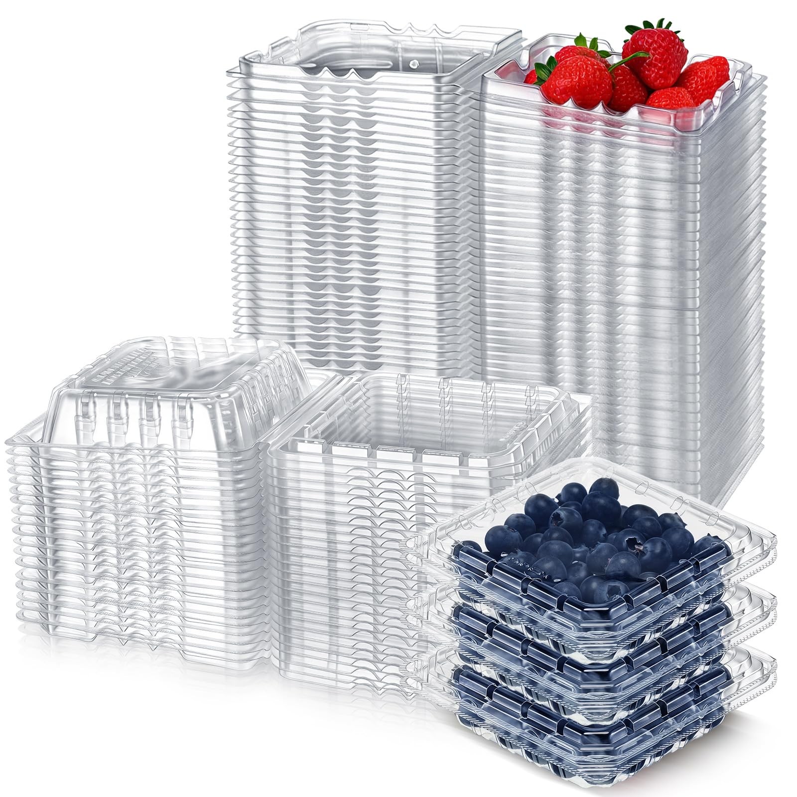 60 Pcs Plastic Basket with Clamshell Lids Clear Plastic Disposable Containers…