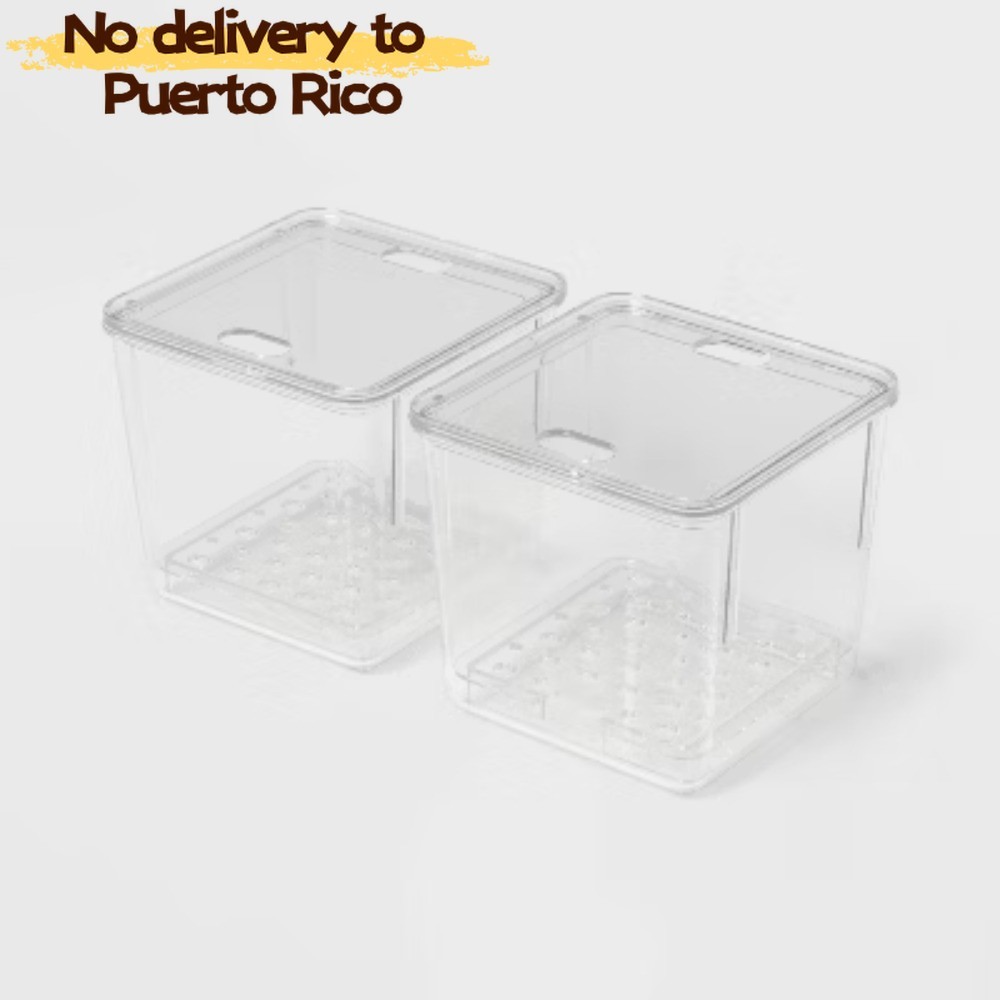 Fast delivery-2-Pack Small Fridge Produce Bin–with Lid,Stackable Kitchen Storage
