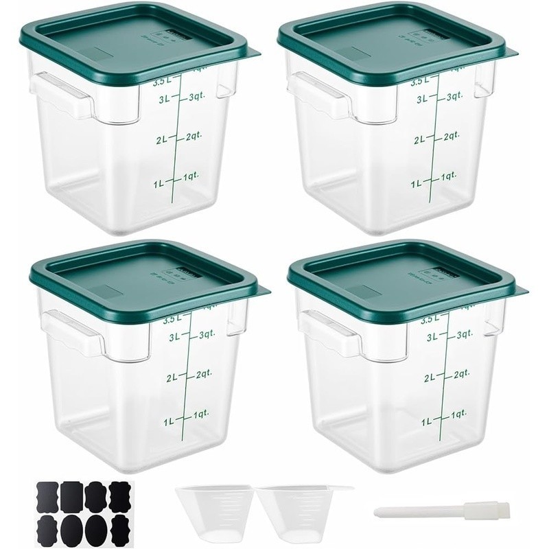 Food Storage Containers Airtight Lids Stackable W/ Labels & Measuring Spoons New