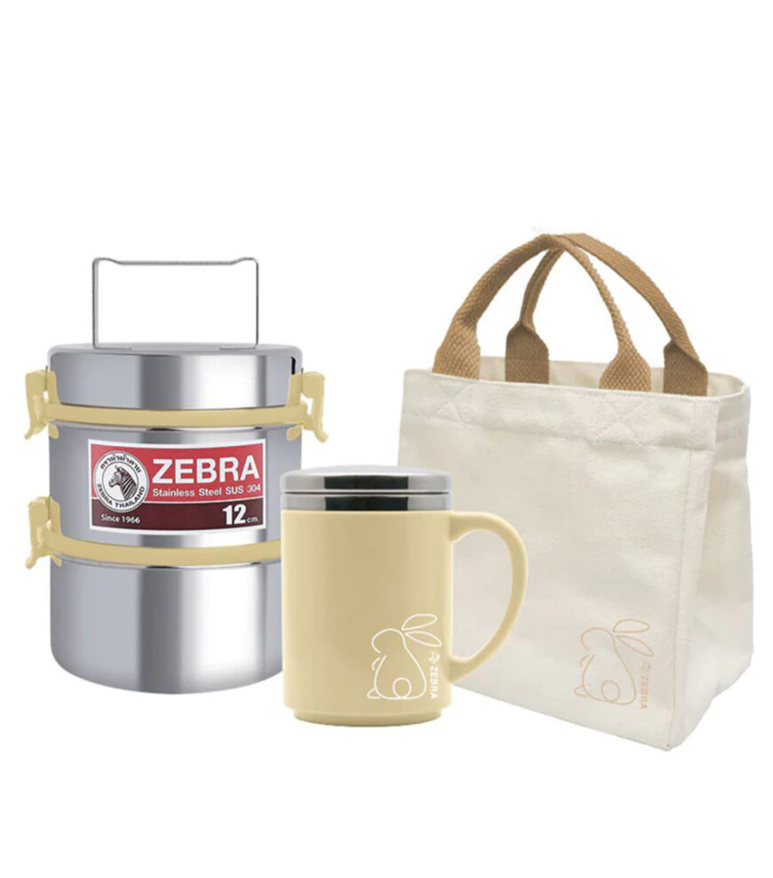 Thai Zebra Set Stainless Steel Rabbit Bag and Food Carrier 12 cm X 2 with Mug