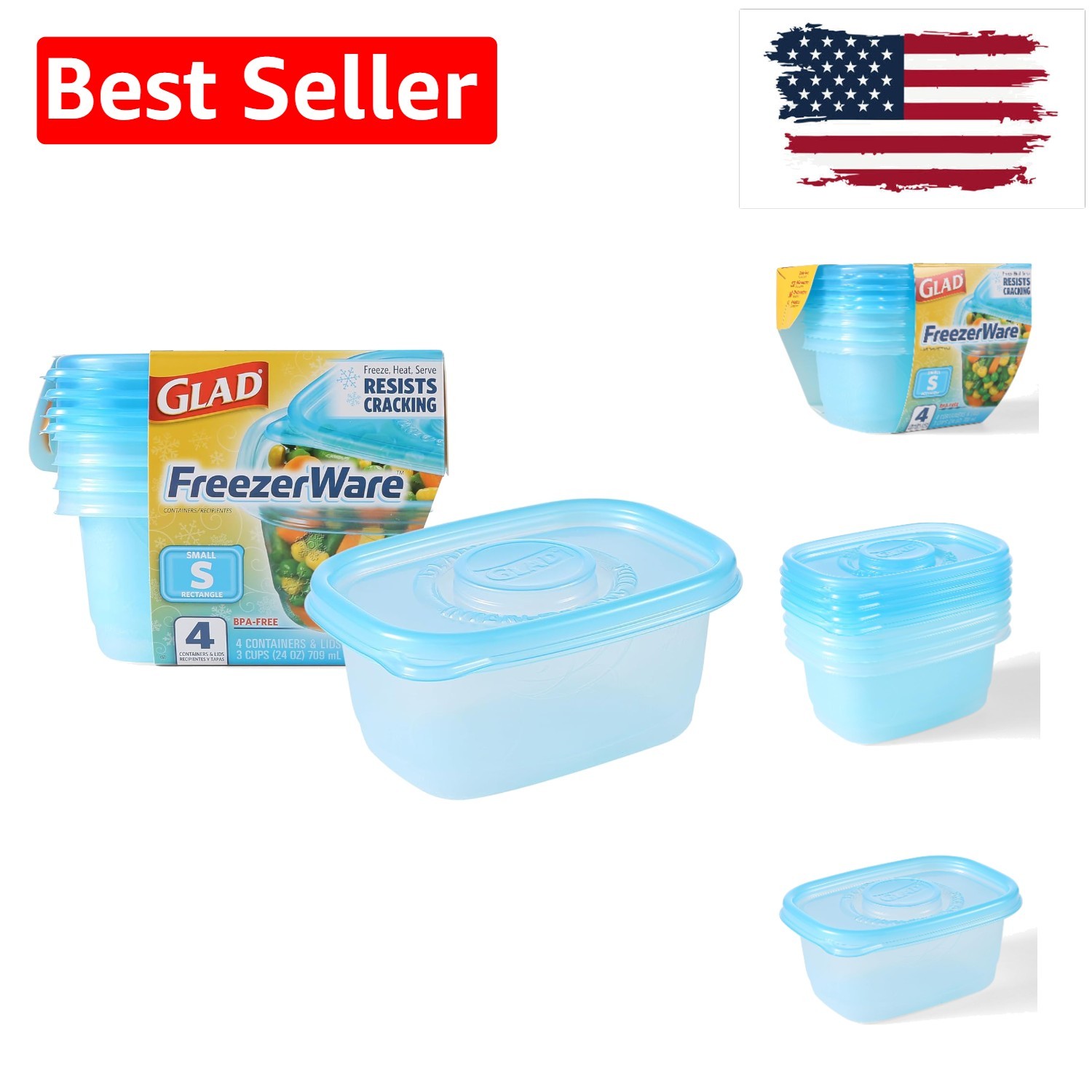 Food Storage Containers – FreezerWare Container – Small – 24 Ounce – 4 Contai…