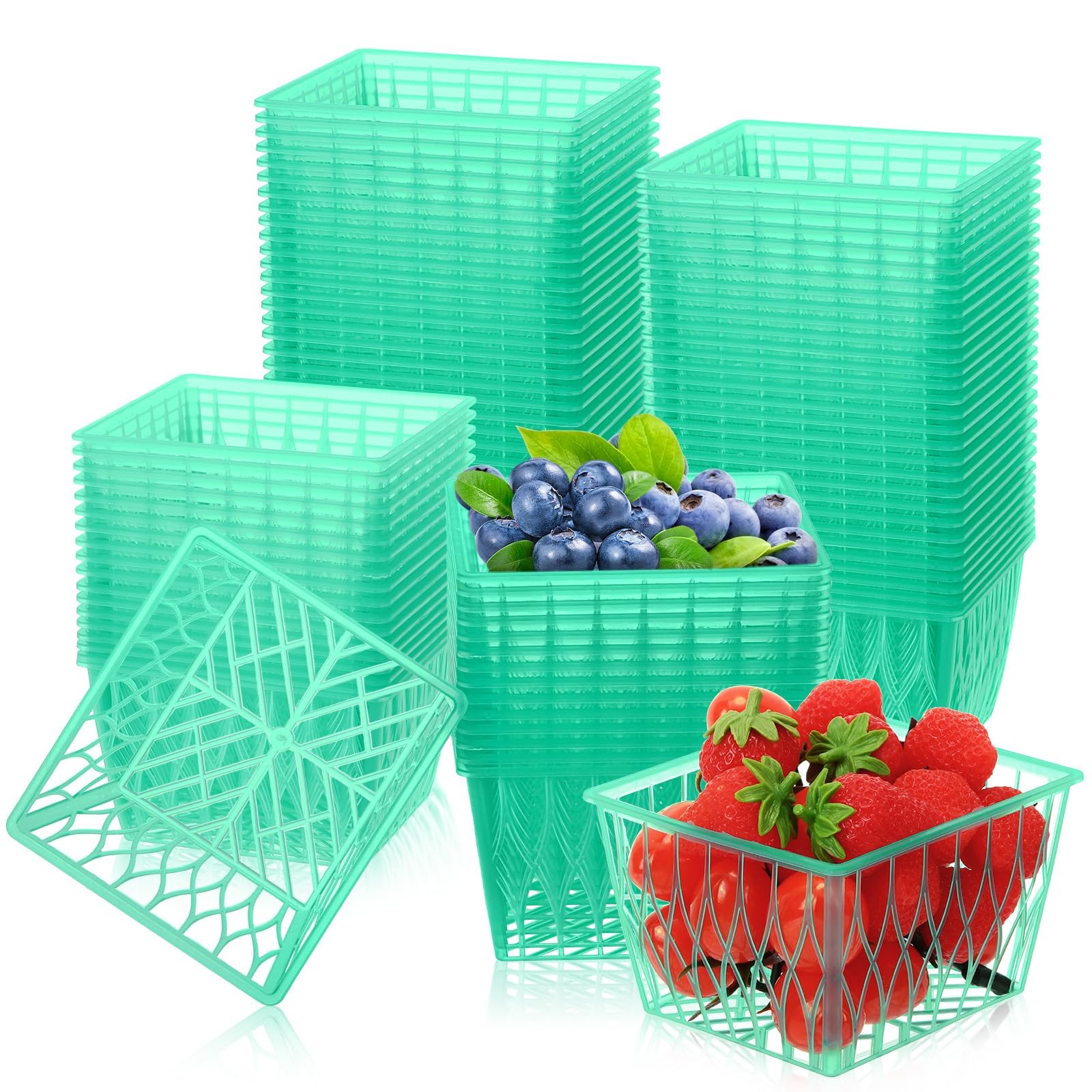 Green Plastic Pint Size Open Weave Berry Strawberry Baskets Containers 100 PCS