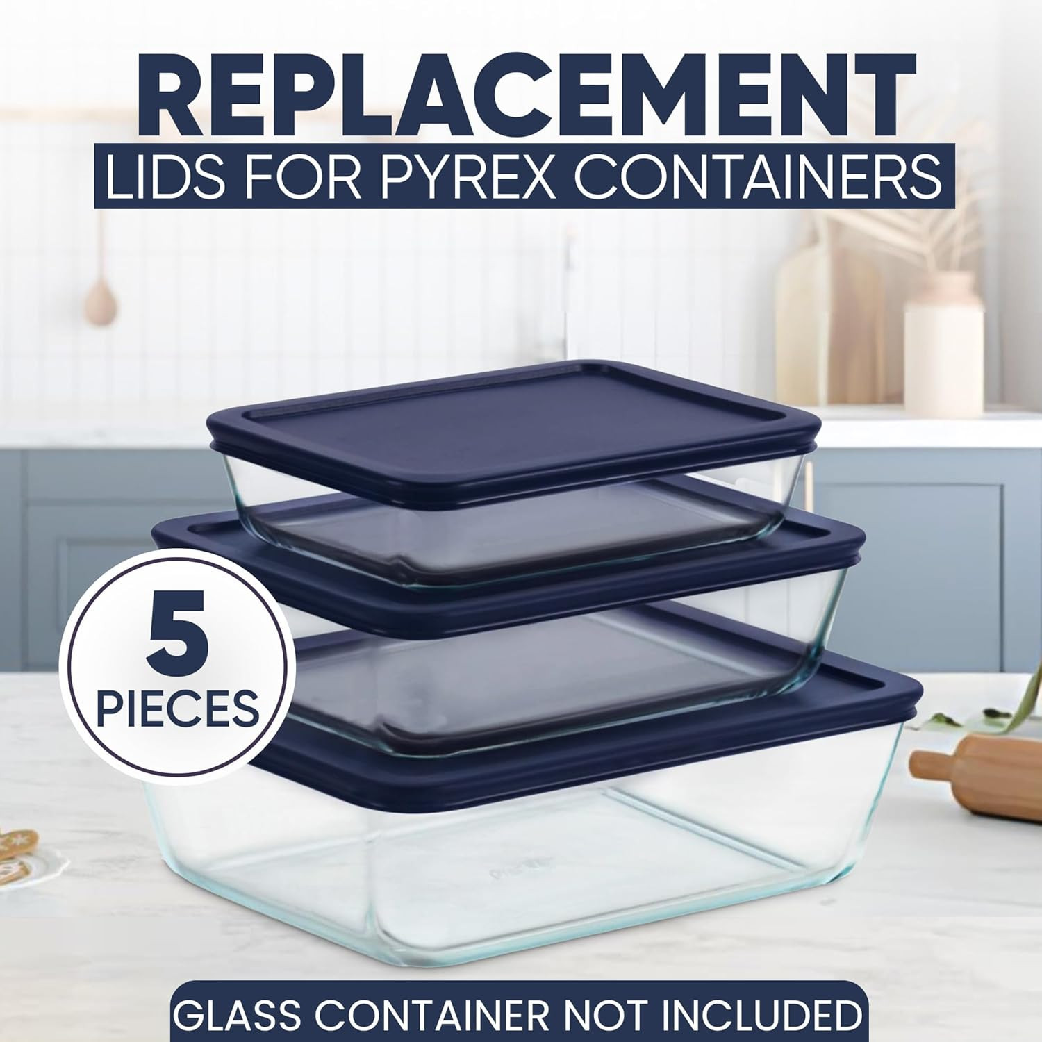 Replacement Rectangular Lids for Pyrex Glass Food Storage Containers (2) 3-Cup (