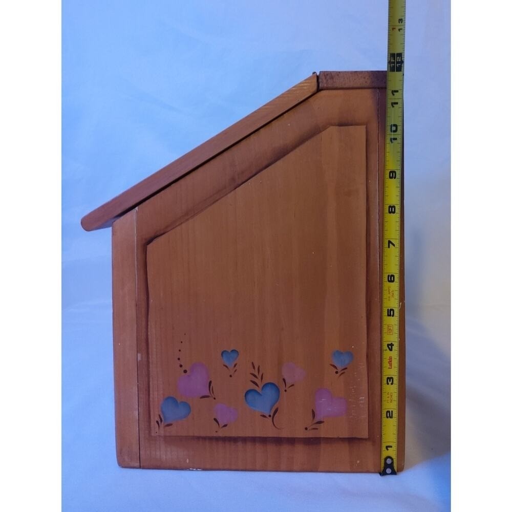 Vtg teddy bear & hearts Wood Cookie Box, Decorative Lid, rustic cottagecore,