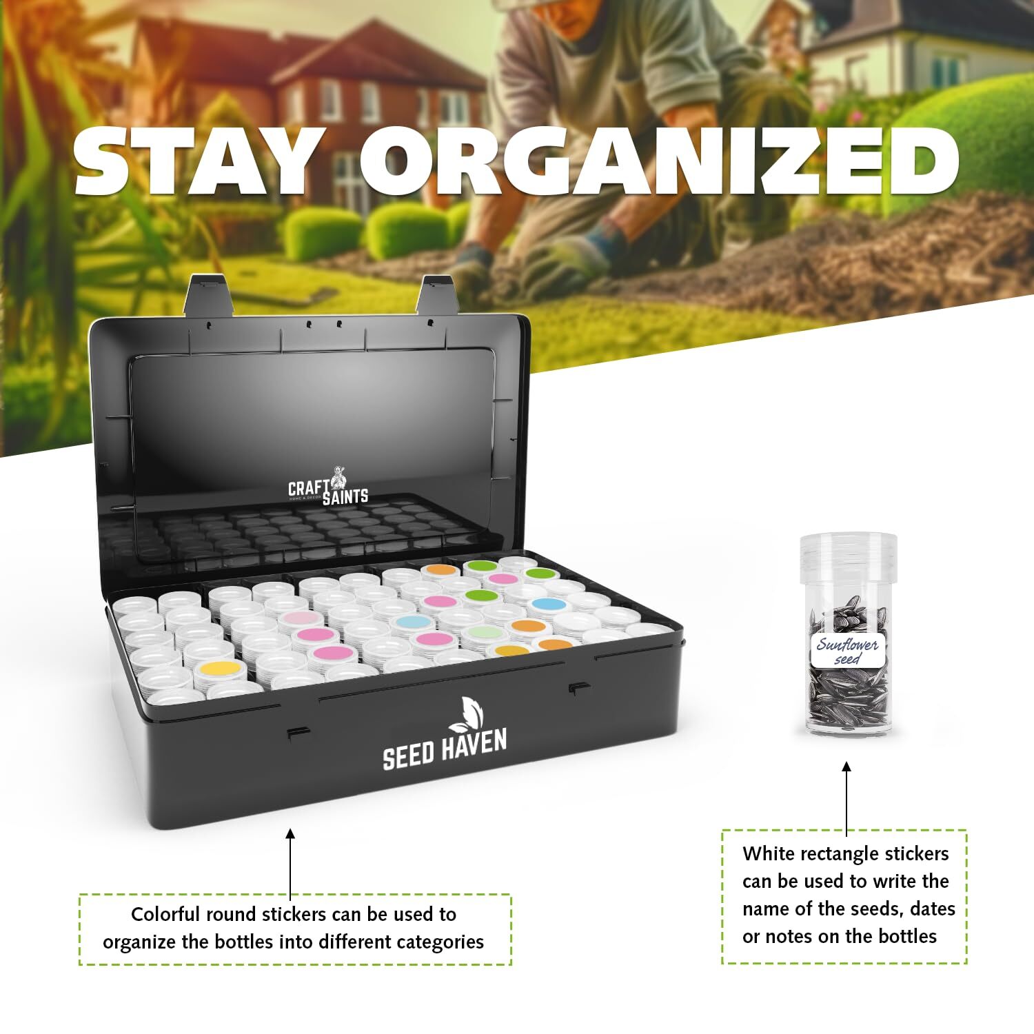 Seed Storage Box Black Opaque Light Proof Seed Organizer Storage Box With 60 Tra