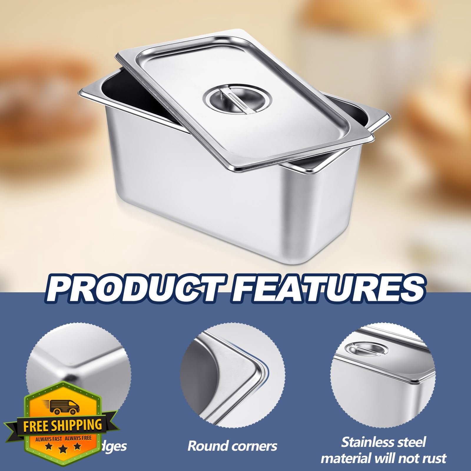 Mifoci 4 Pack 1/3 Size x 6 Inch Deep Steam Pan