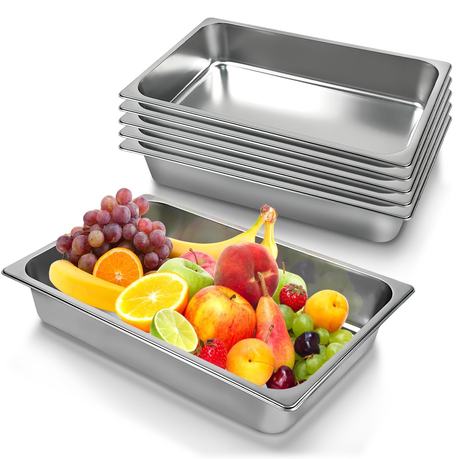 6 Pack Hotel Pans, 1/1 Size 4″ Deep Stainless Steel Trays for Food, 20.8″ L x…