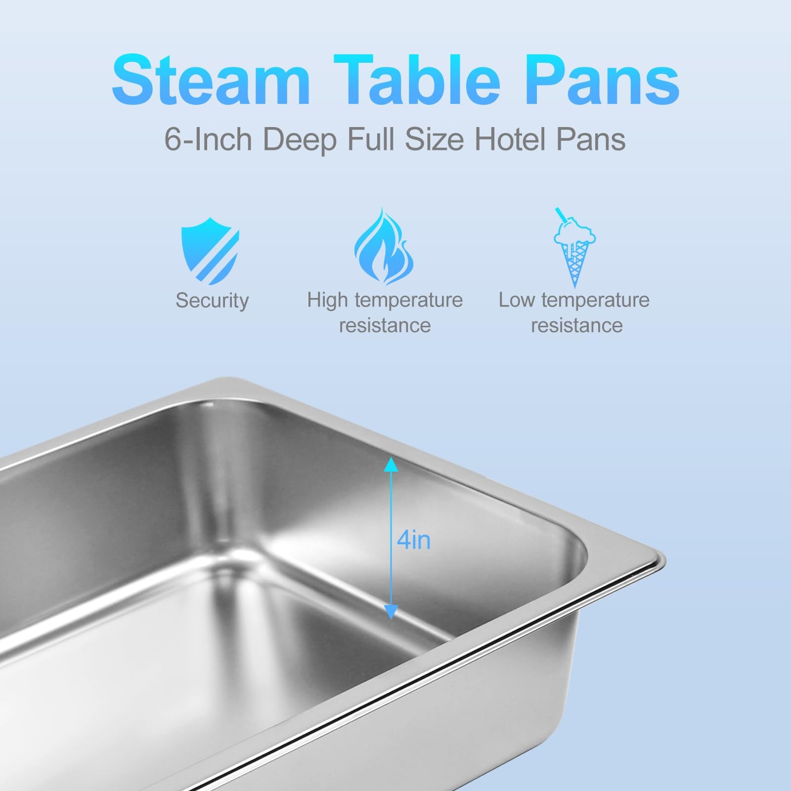 6 Pack Hotel Pans, 1/1 Size 4″ Deep Stainless Steel Trays for Food, 20.8″ L x…