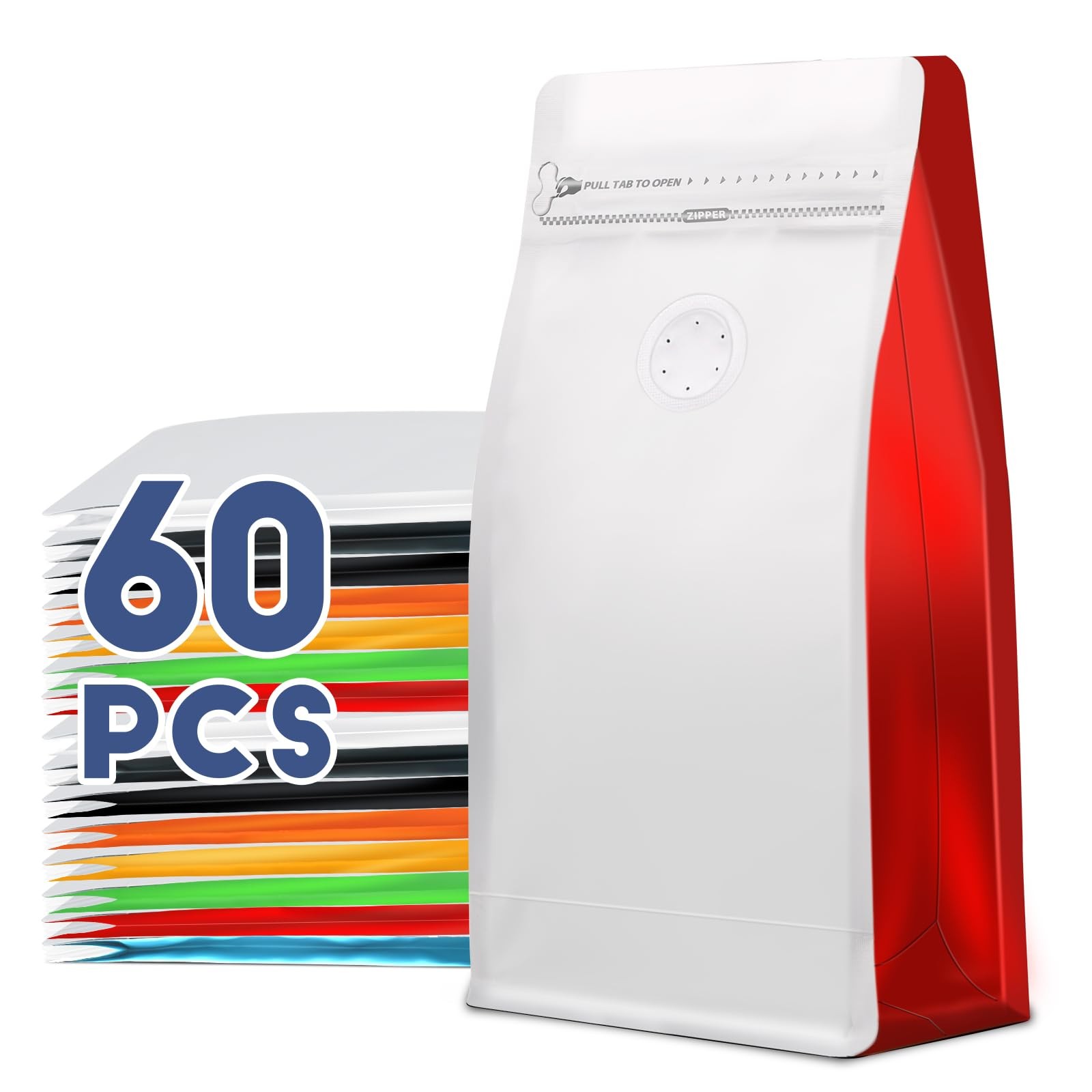 Coffee Bags with Valve(60pcs,16 oz,1 lb) Vented Coffee Beans Packaging Bags H…
