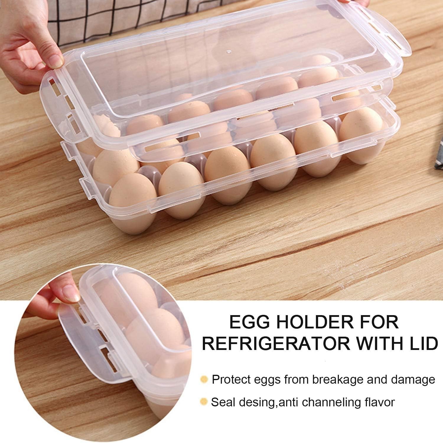 2 Pack Covered Egg Holders For Refrigerator, Plastic Storage Container/ Devil…