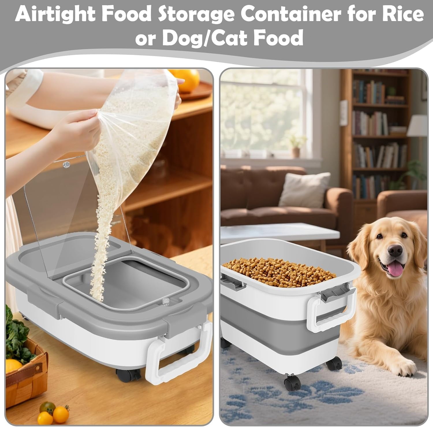 Airtight Pet Food Container | Dog & Cat Food Storage Bin | Treat Box with Scoop