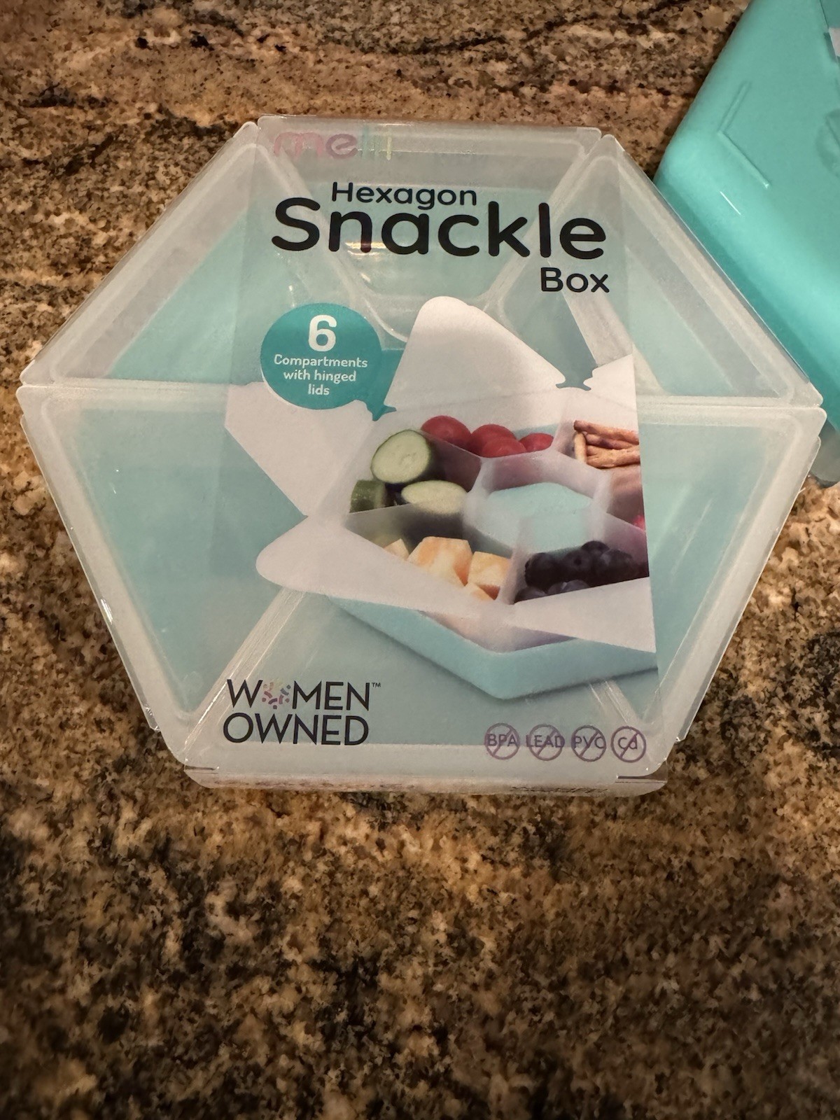 Melii Hexagon Snackle Box (2) 6-Compartment Containers w SnapLock Lids Mint/Pink