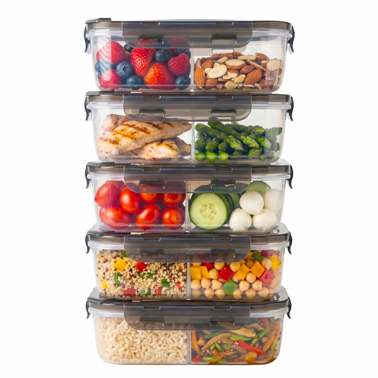 Compartmentalized Plastic Airtight Food Storage Containers with Vented Lids, …
