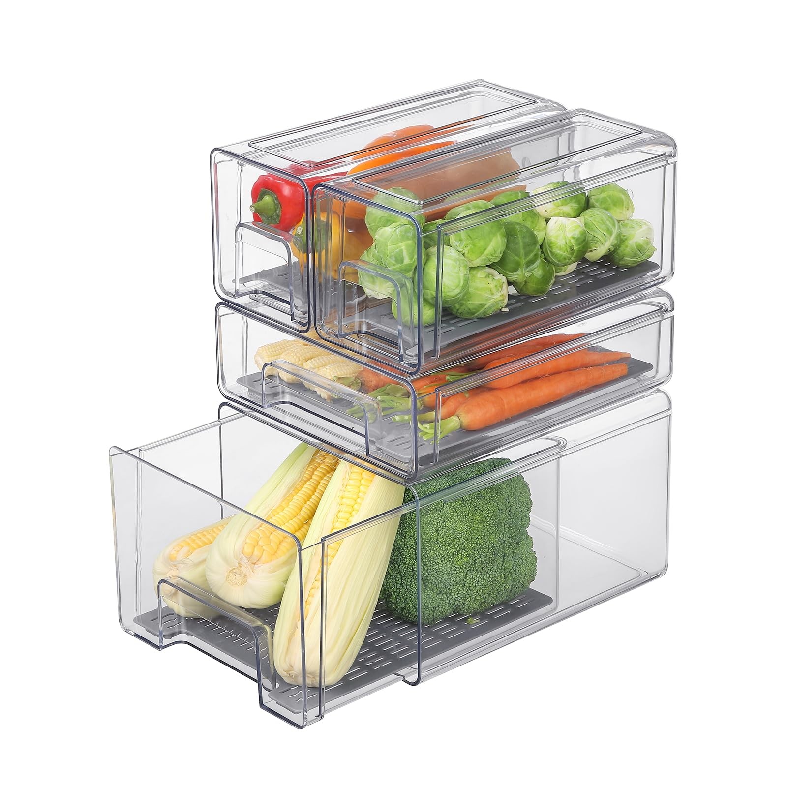 Bronkeeper Pull Out Clear Fridge Organizer Drawers with Drainer, Refrigerator…