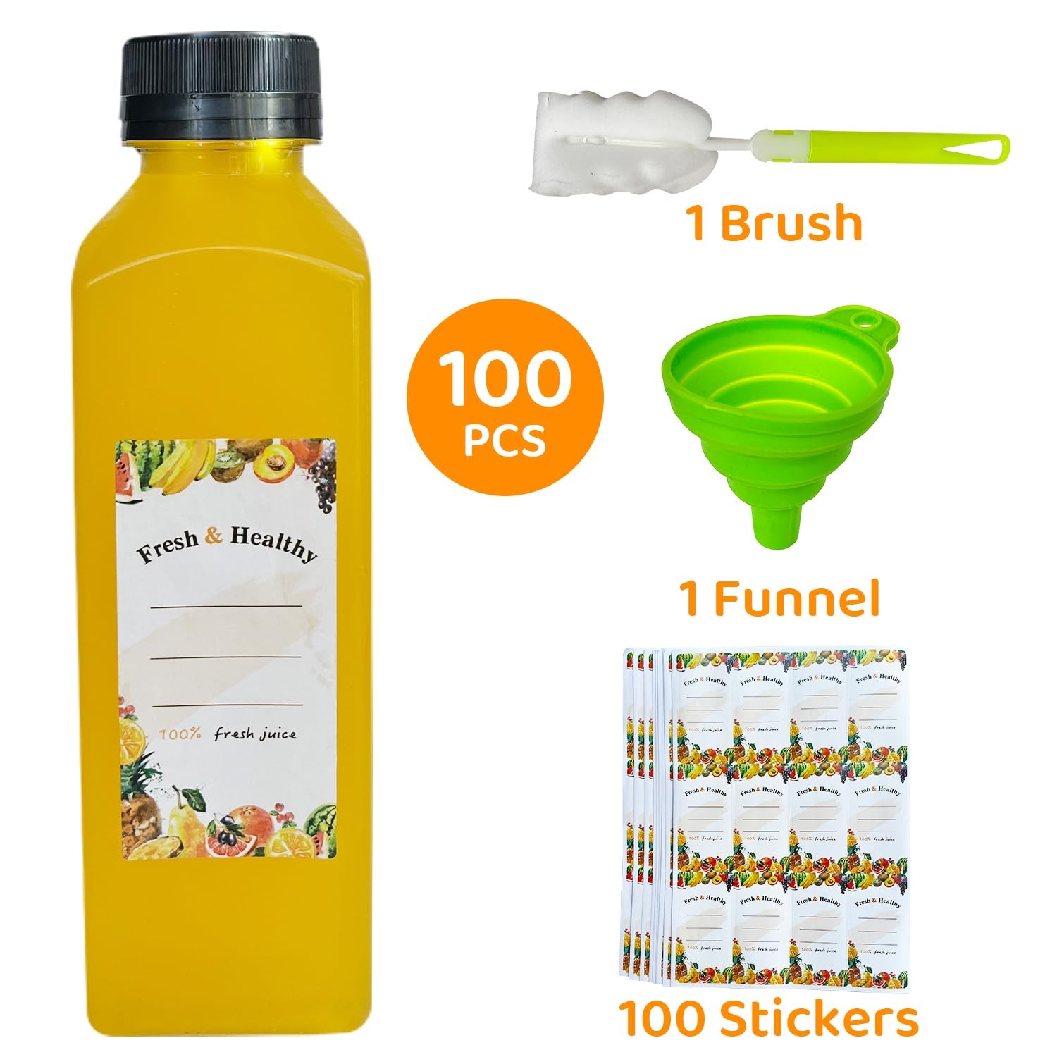 100pcs 16 oz Plastic bottles with lids,Juice bottles with caps, Reusable Clea…