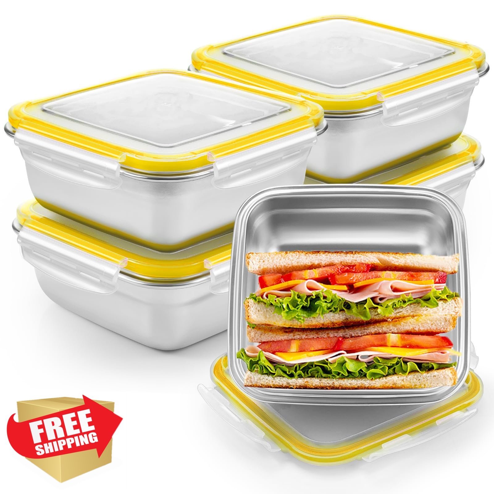 Blushtier 4pc Yellow Sandwich Containers 25.4oz