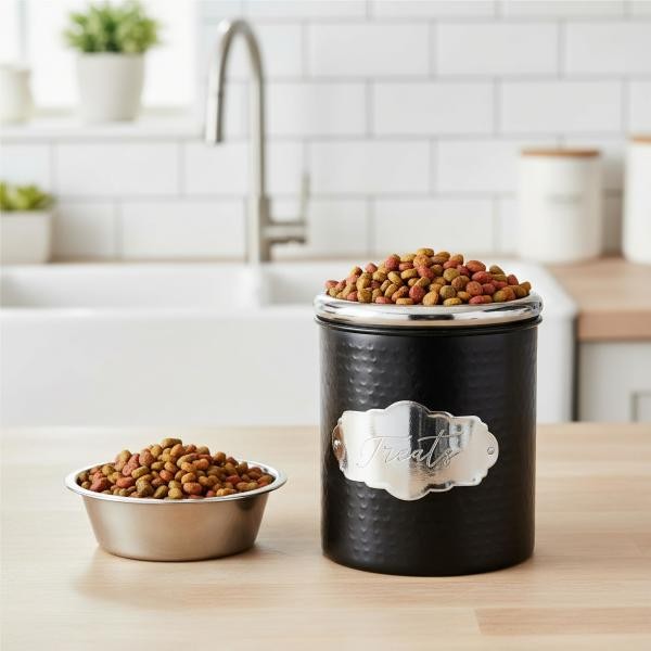 Amici Pet Cavalier Small Metal Canister Treats Jar, 40 oz – Black Silver