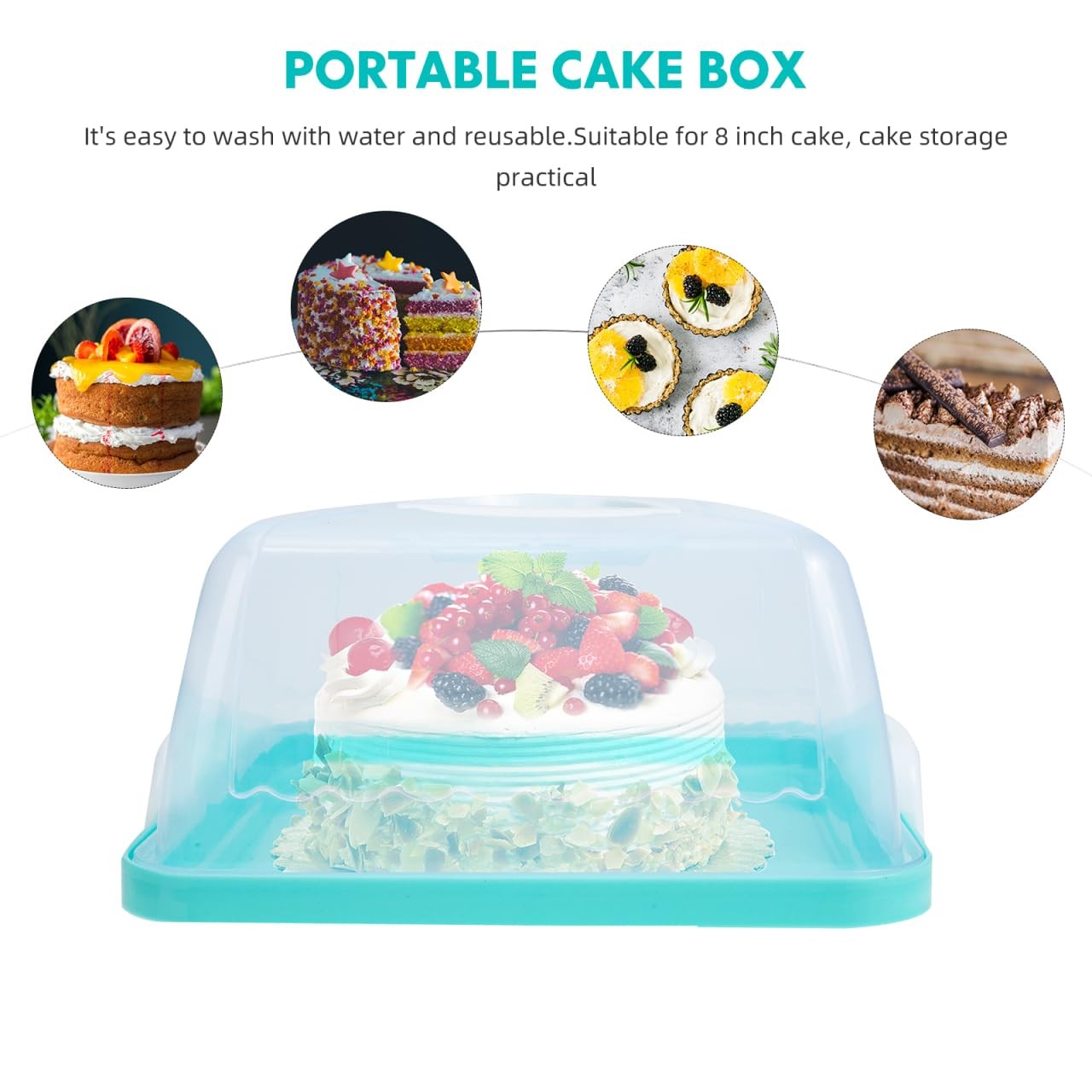 Portable Cake Box Round Cake Cover Square Cake Carrier Cake Stand Cupcake Hol…
