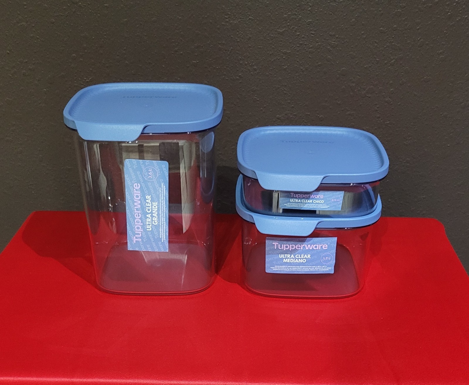 Tupperware Ultra Clear 3pc Square Storage Set Snap Lids 3.6L/1.7L/825mL