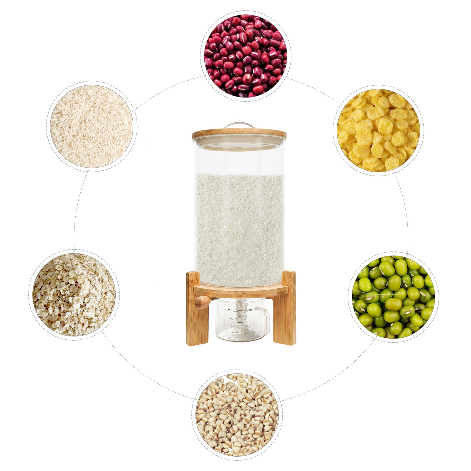 7.5L Rice Dispenser Airtight Storage Container Dry Food Storage W/ Cup Kitchen