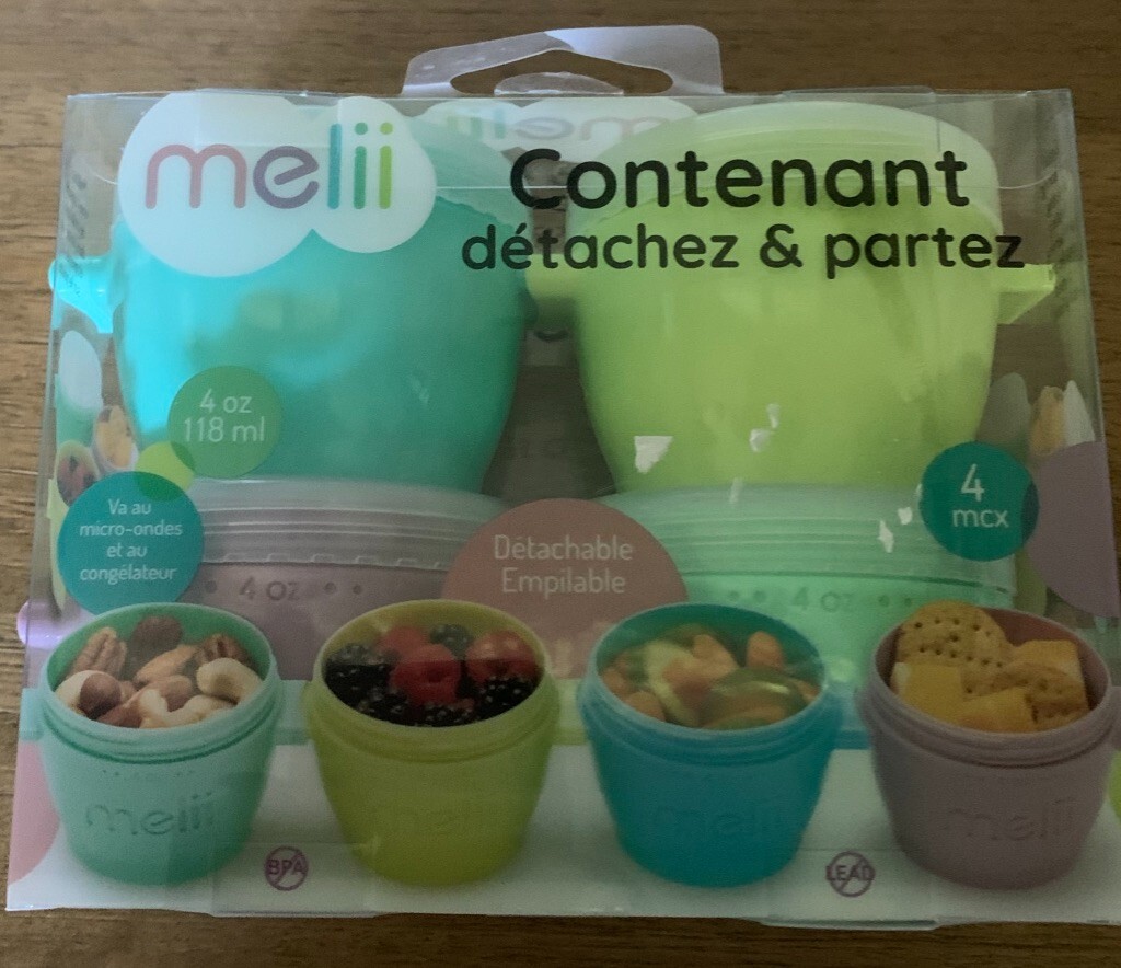 Melii Snap & Go Pods 4oz with lids 4 Pack baby food container freeze stackable