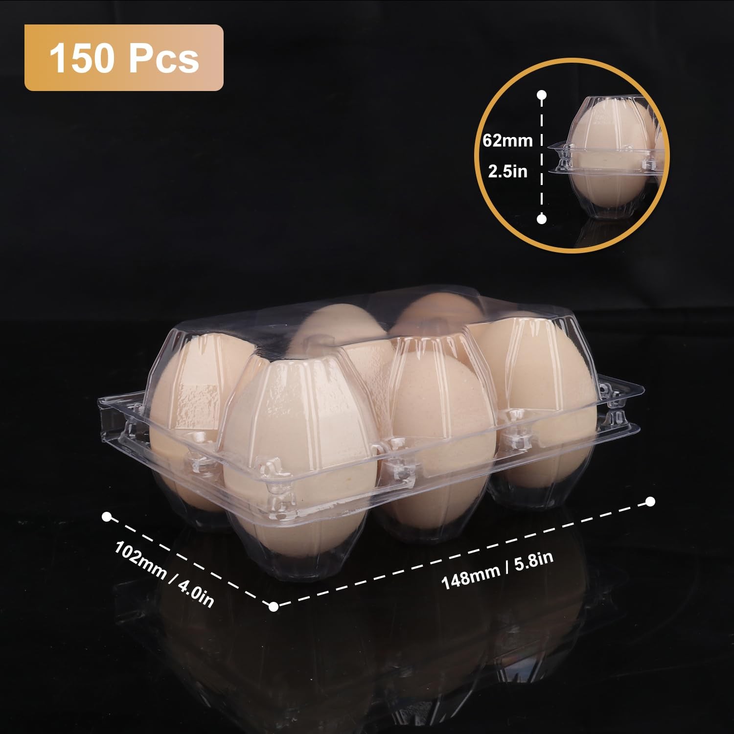 150 Pack Half Dozen Egg Cartons Bulk 2×3 Clear Plastic Chicken Holders Tray