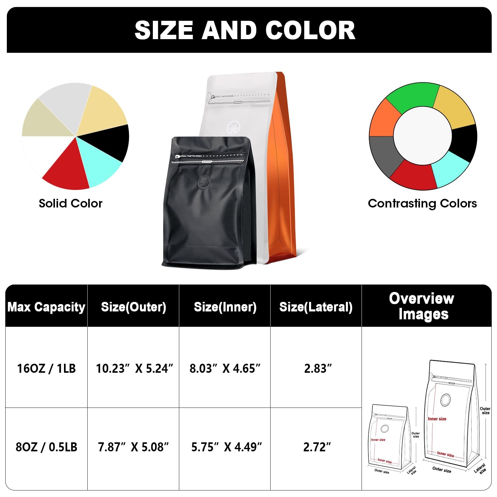 Coffee Bags with Valve(60pcs,16 oz,1 lb) Vented Coffee Beans Packaging Bags H…