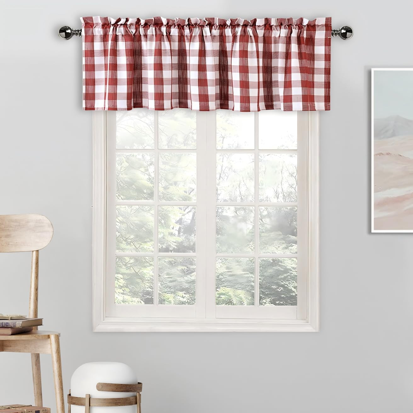 Red White Buffalo Valance Linen Sheer Cafe Curtain Buffalo Check Rod Pocket Ru