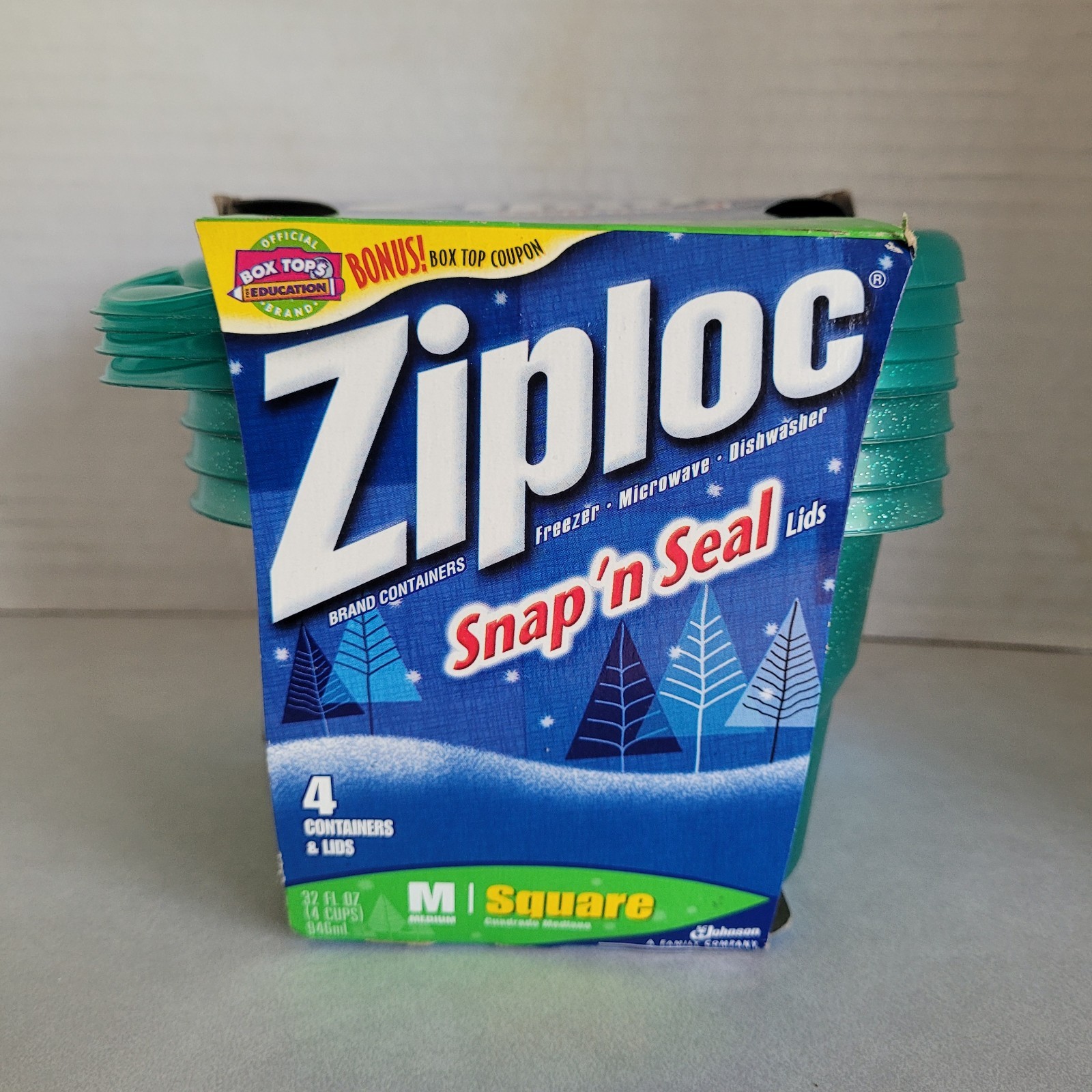Ziploc Snap ‘n Seal Square Containers Size Medium 4-Pack (4 Cup, 32 Oz) Green