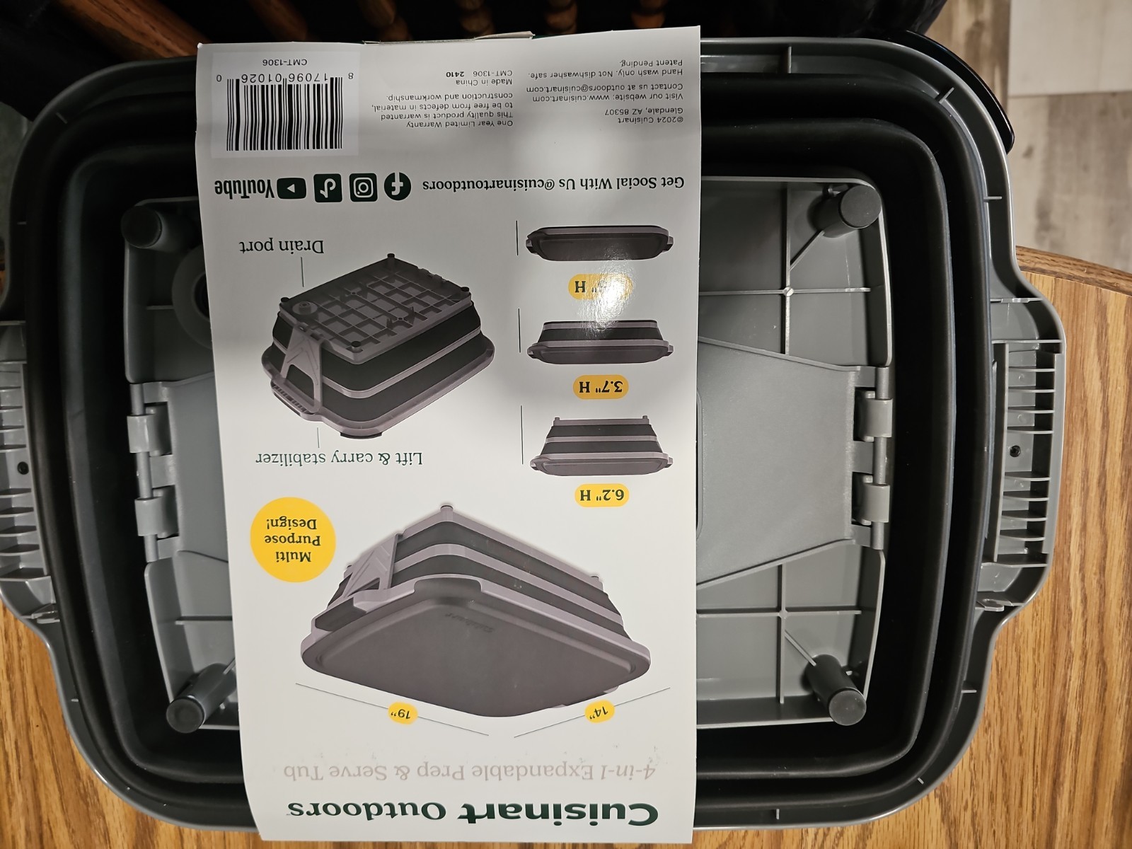 Cuisinart 4-in-1 Expandable Prep and Serve Tub with Removable Drain Port