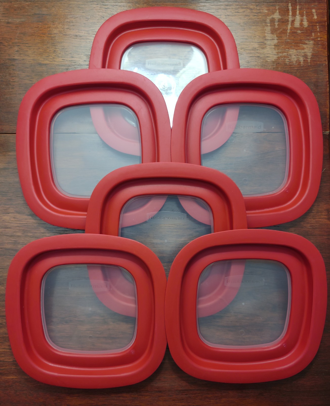 Lot Of 6 Rubbermaid Premier Square Snap Lid Replacement 7″ Red 10M3M4 LIDS ONLY