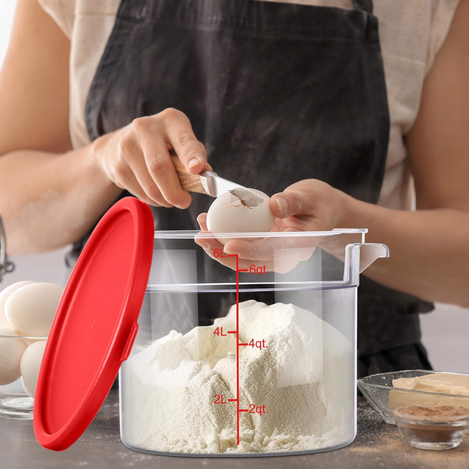 Suclain 4 Set 6 Quart 4 Qt Round Food Storage Containers with Lids Clear Red