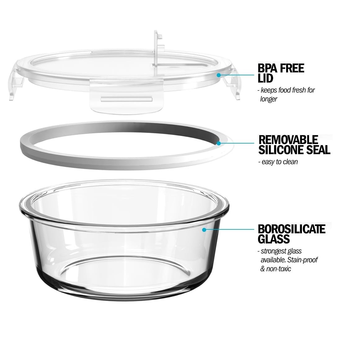 5 Pack Meal Prep Glass Containers with Air Vent Lids – Airtight, BPA-Free, 32oz