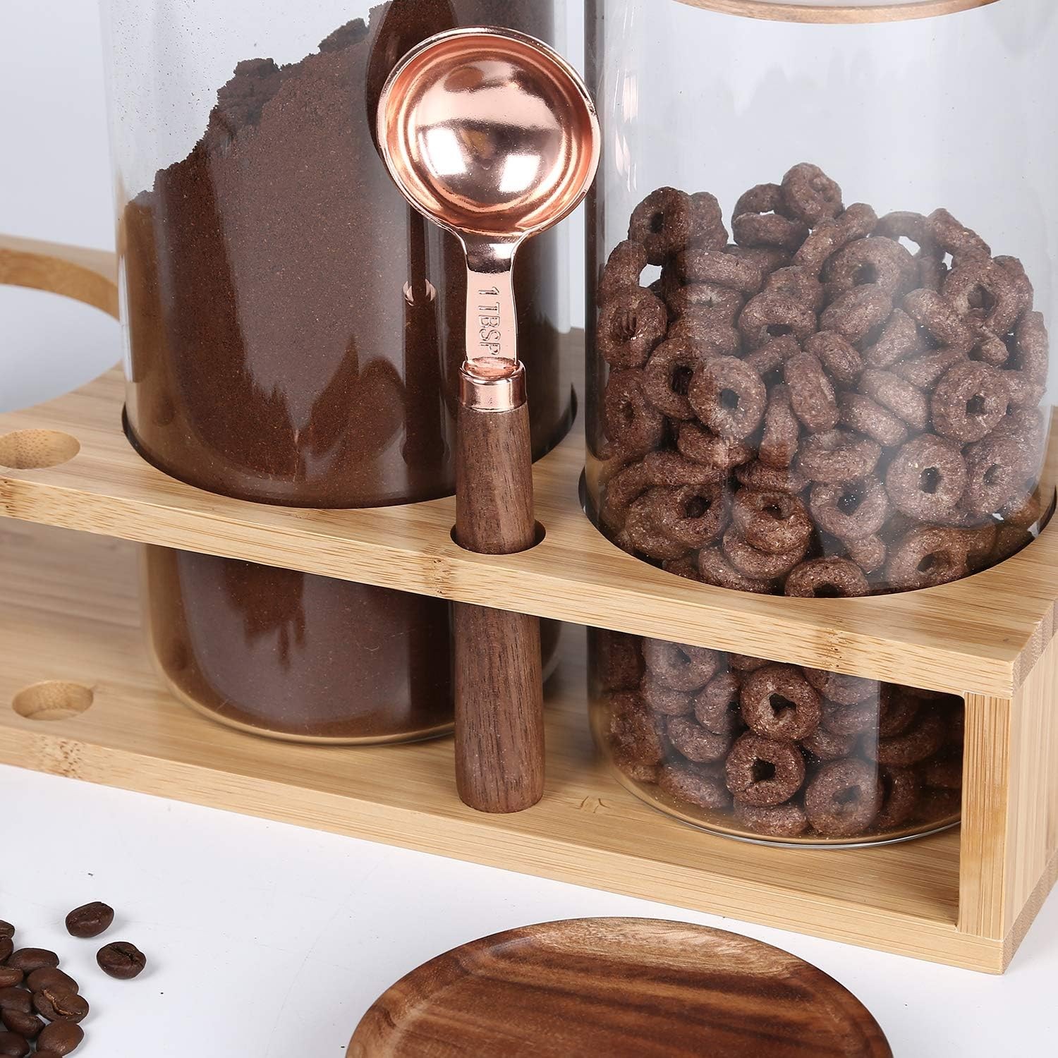 Sealed Glass Food Storage Containers with Airtight Wood Lids and Scoops for