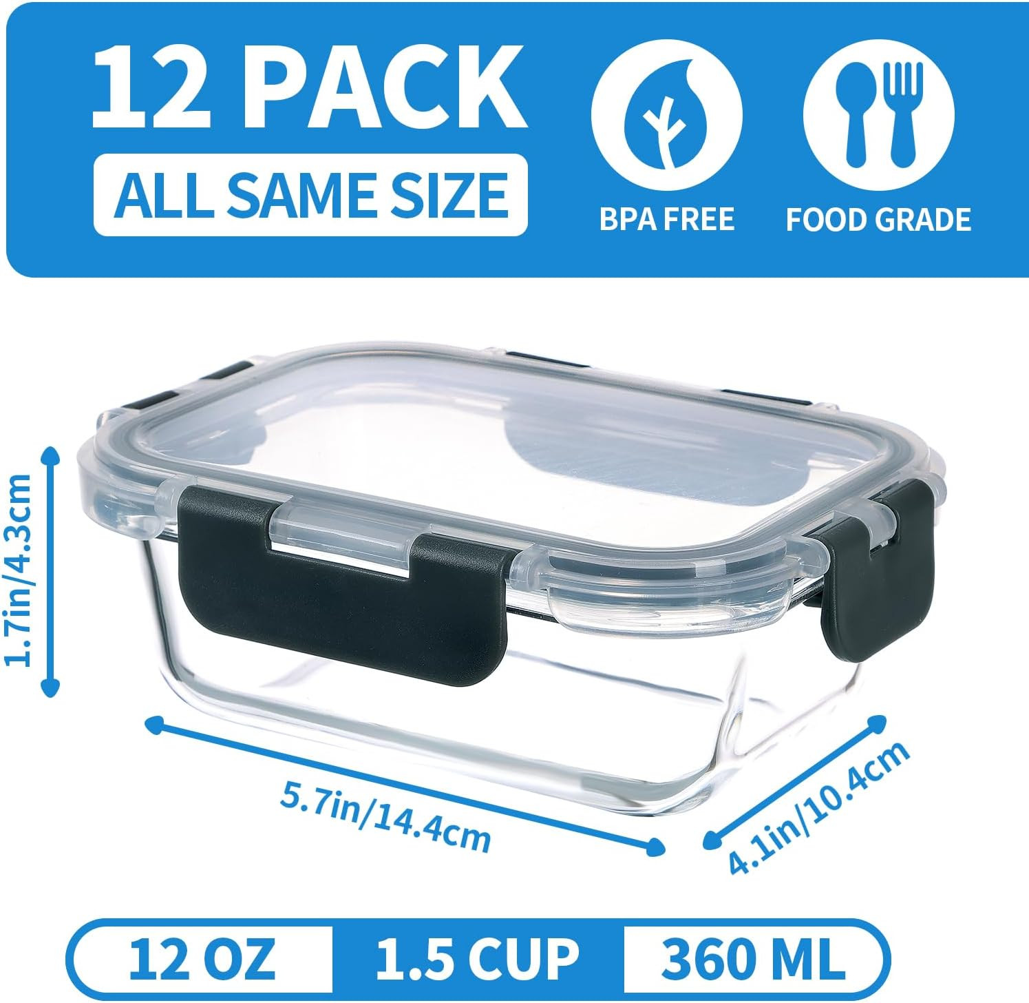GULFLIN 24-Piece Small Glass Food Storage Containers with Lids Airtight, 1.5 Cup