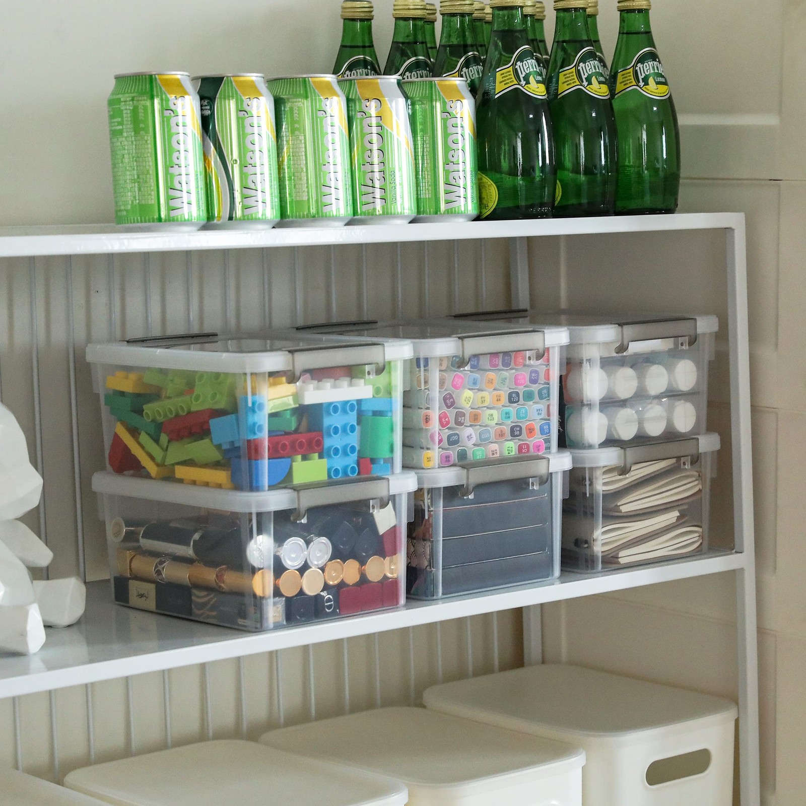 4~Pack Small Clear Storage Bins with Lids, 3.2 QT Stackable Containers