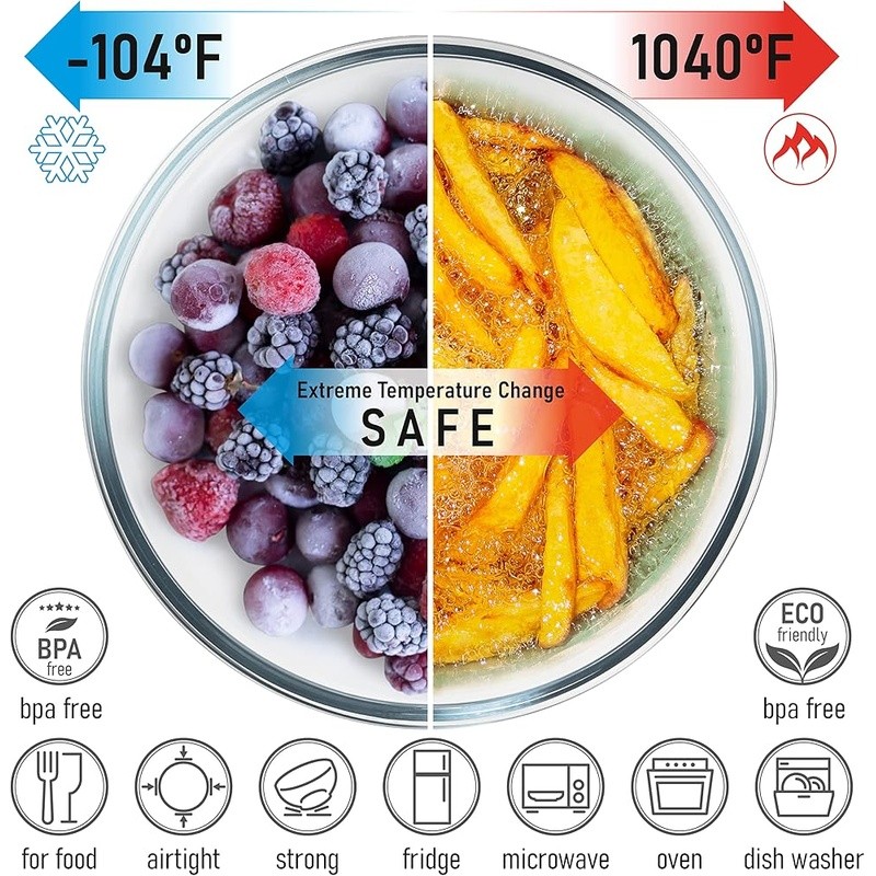 Space-Saving Stackable Borosilicate Glass Bowls Nesting Food Storage Containers