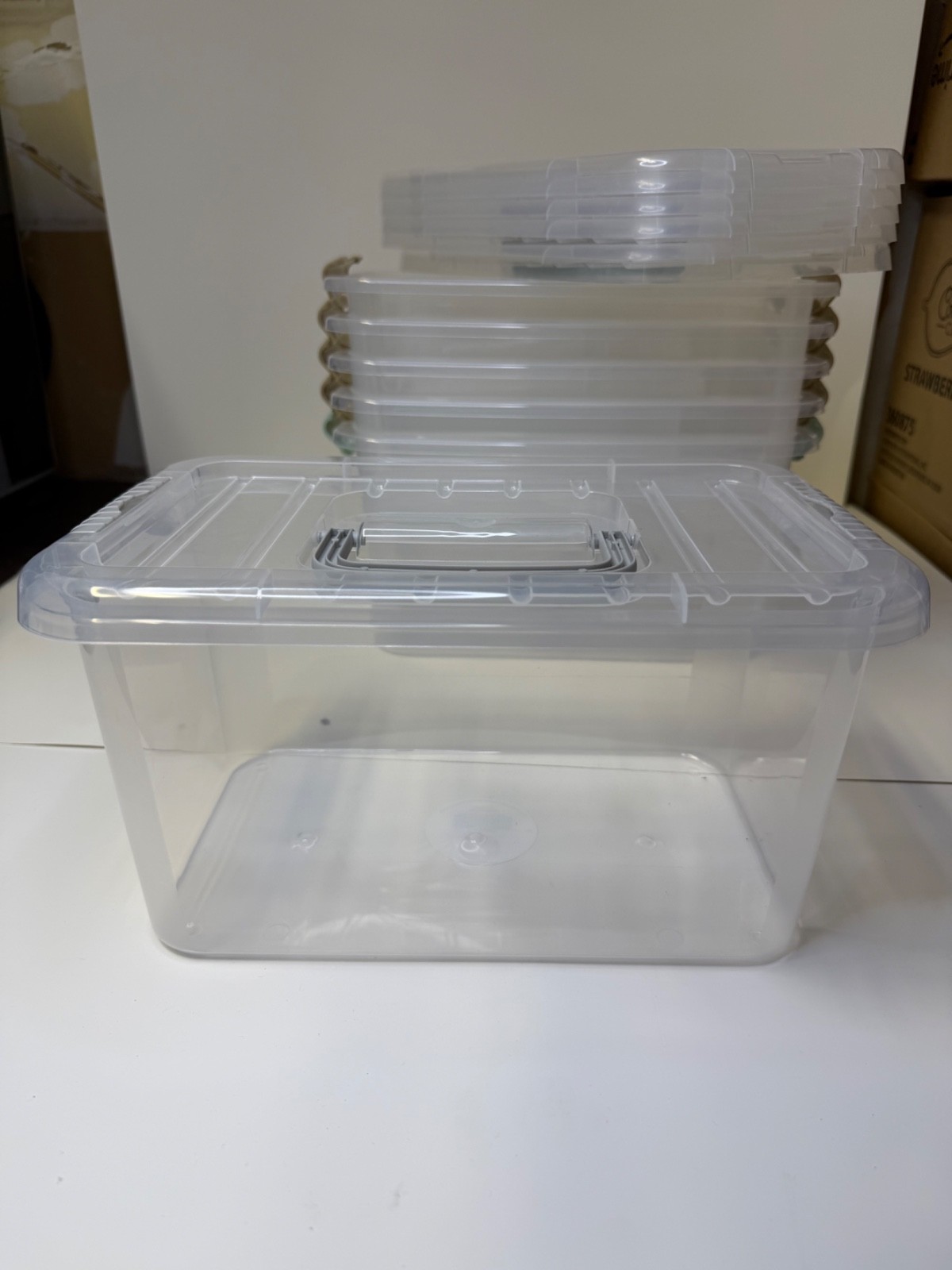 Clear Plastic Storage Containers with Lids & Handles Lot – Stackable Organizer B