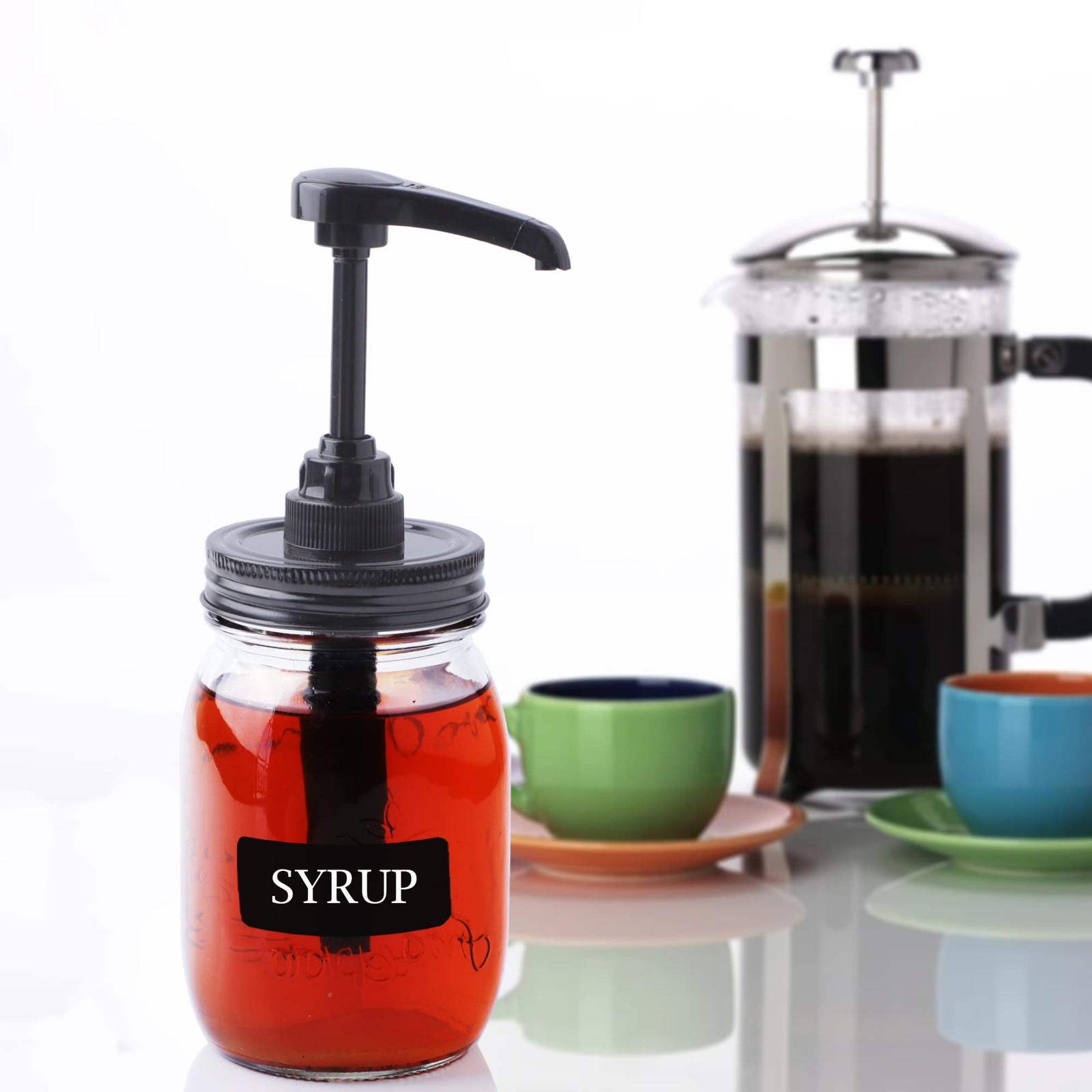 Mason Jar Syrup & Honey Dispenser Pump Lids for Regular Mouth (2 Pack), Airtight