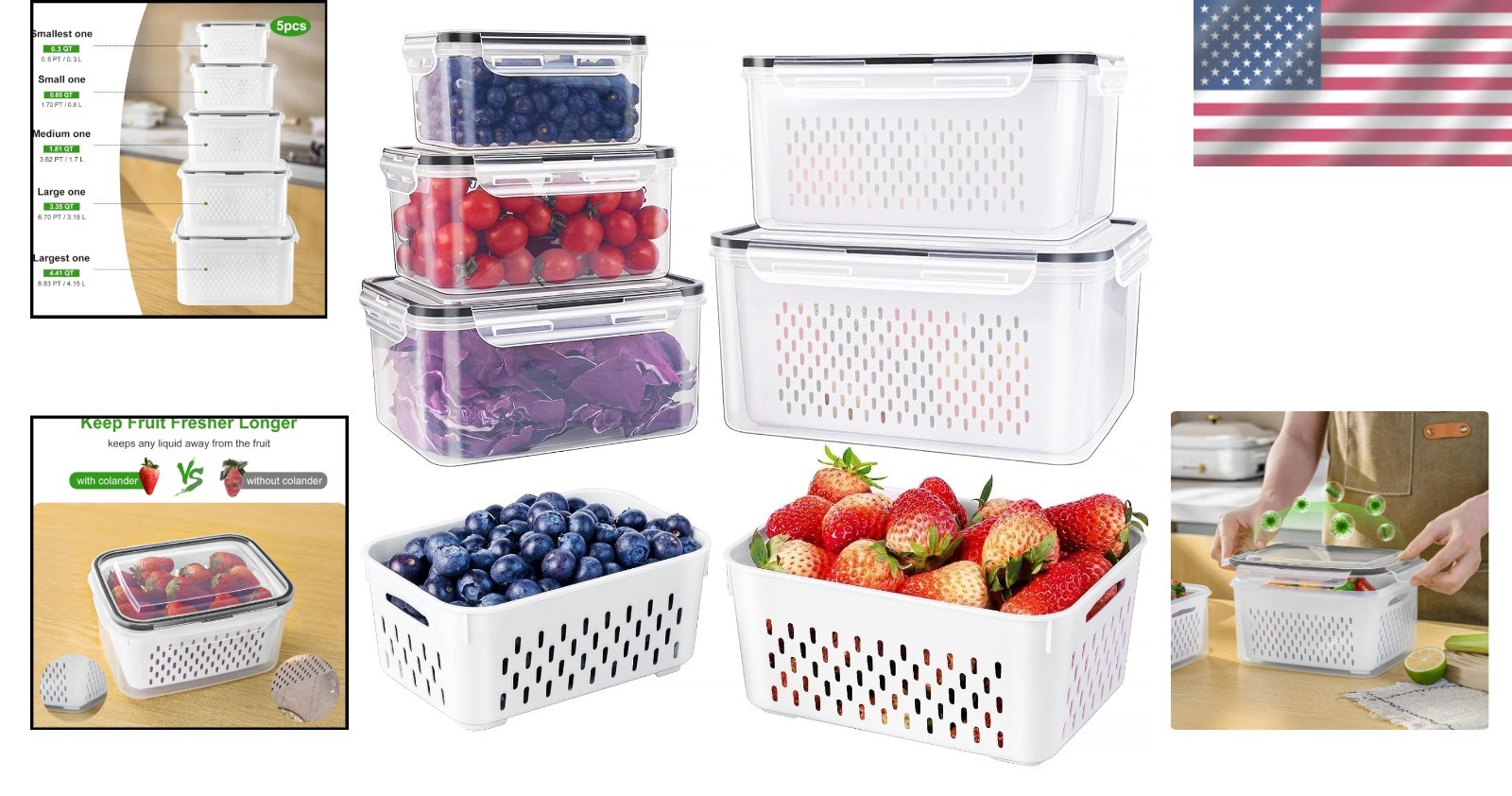 5-Pack Fruit & Vegetable Storage Containers – Easily Keep Produce Fresh Longer