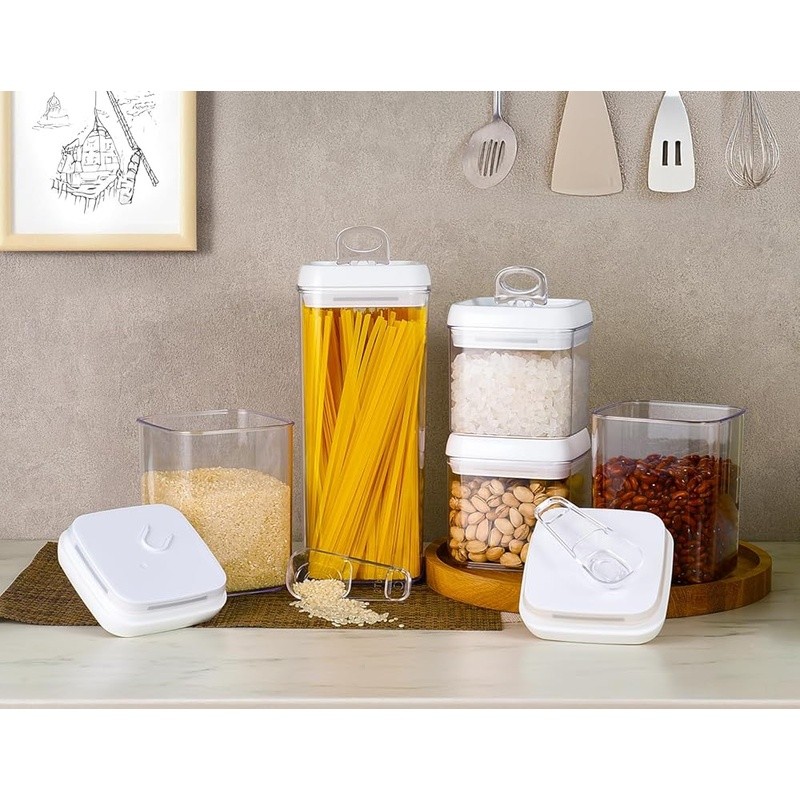 Pantry Storage Containers Set W/ Scoops Airtight Stackable Organization New