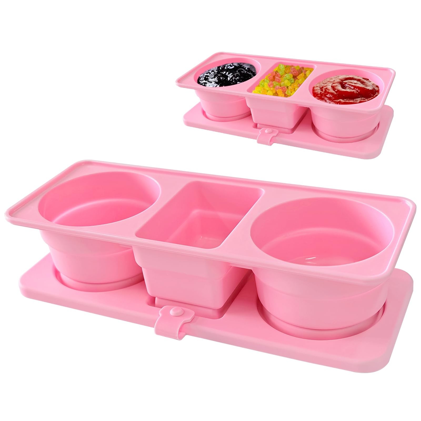 Silicone Snack Containers, Three-Compartment Foldable Snack Box Containers Wi…