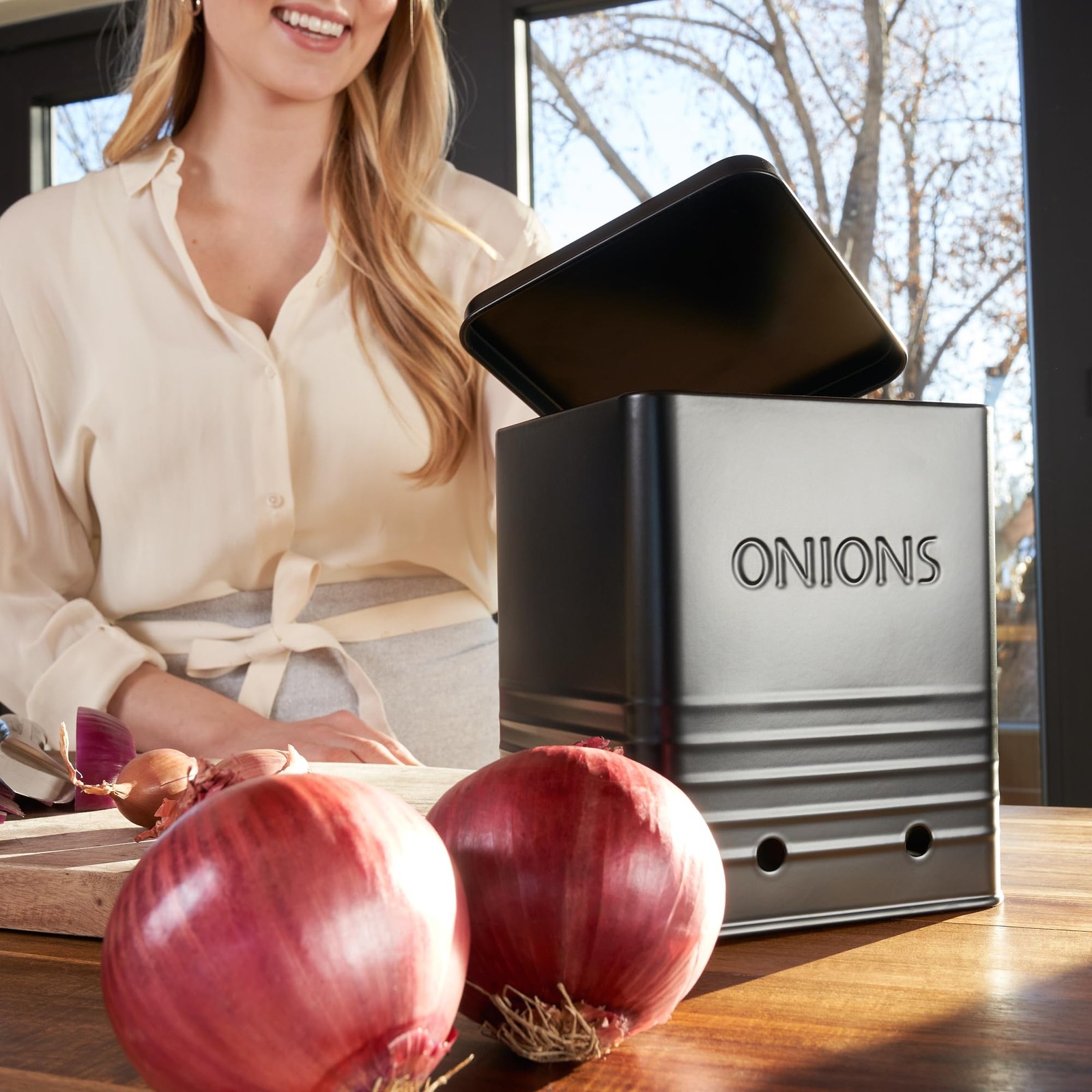 Beautiful Potato and Onion Storage Container Set, 10.1″ & 8.9″ – Perfectly Si…