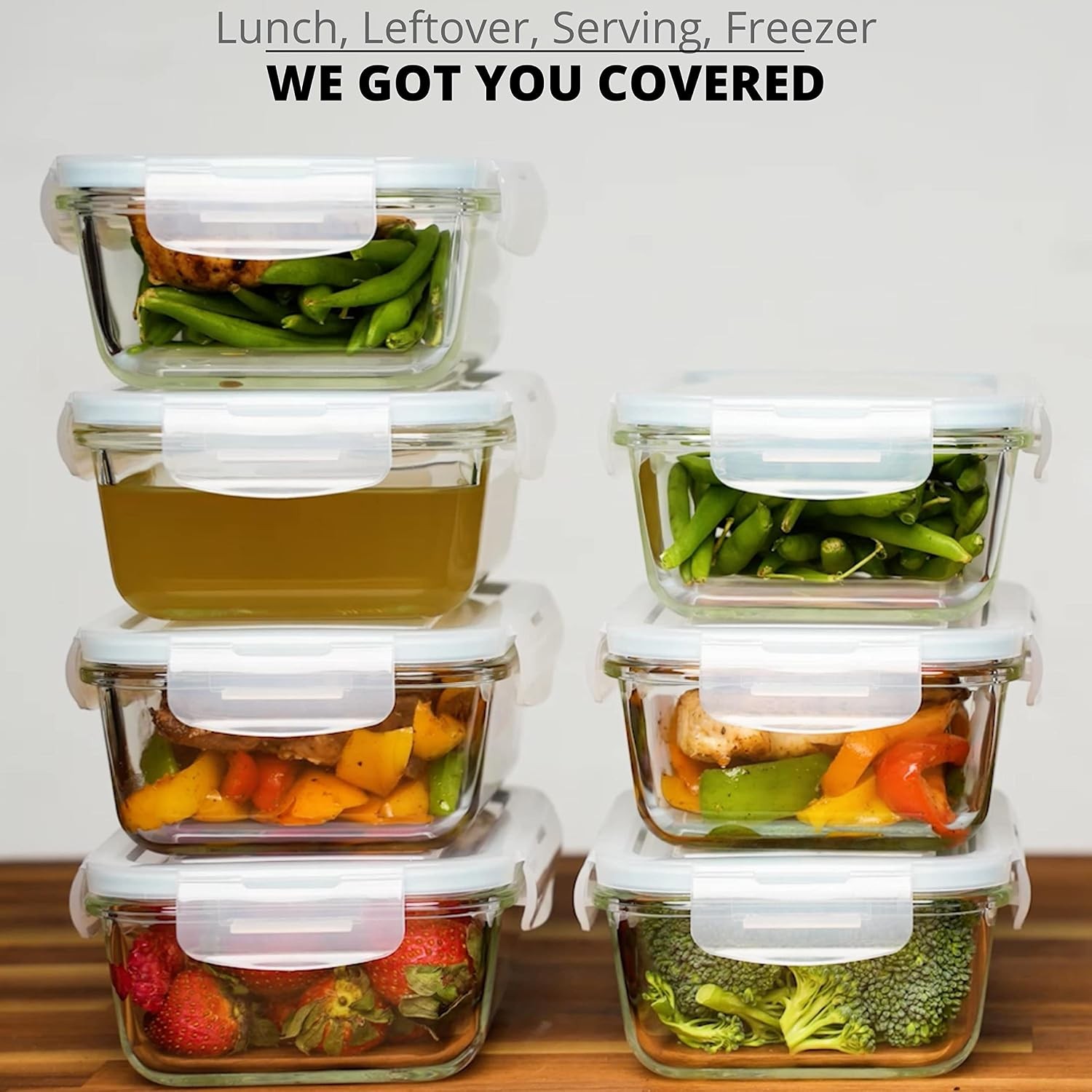 16 Pc (Set of 8) 30 Oz Glass Meal Prep Containers with Lids,