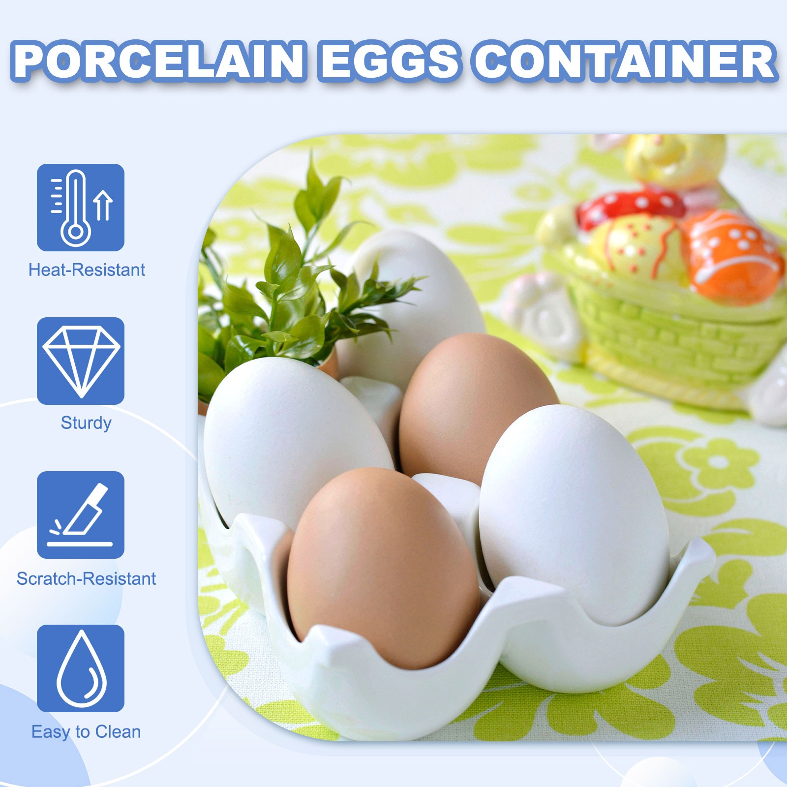 2Pcs Ceramic 6 Cups Egg Tray Holder for Home Kitchen Storage, Dark Grey