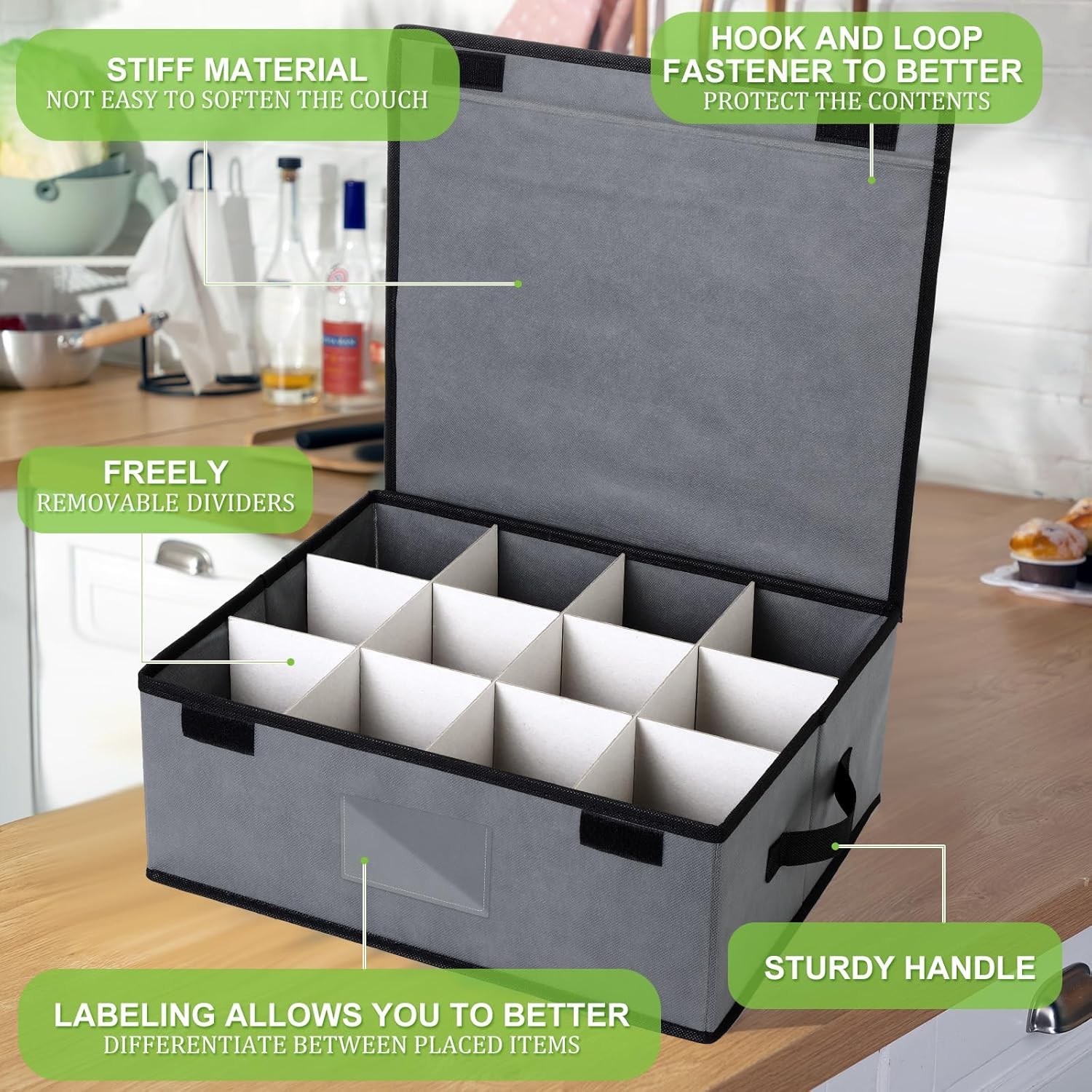 4 Pack Cup and Mug Storage Box with Dividers Wine Glass Storage Box with