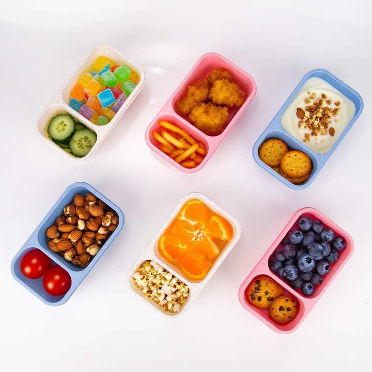 2-Compartment Reusable Snack Containers with Lids, Wheat Straw Reusable Snack…