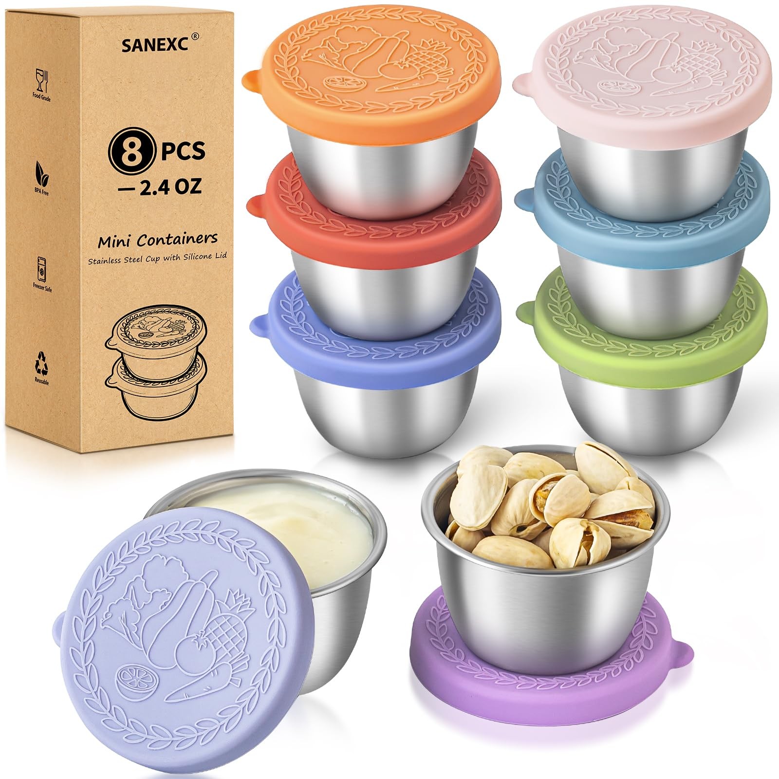 8 Pack – 2.4 Oz Small Salad Dressing Containers , Leakproof Condiment Containers