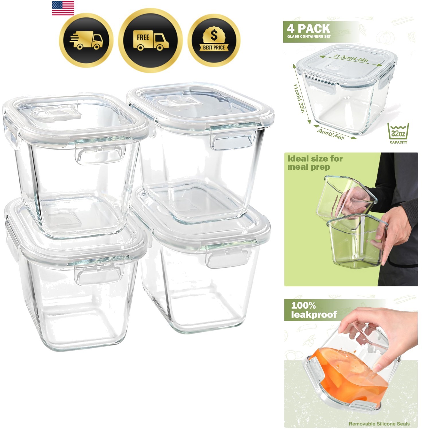 Soup Containers with Lids Glass 32 oz, 4 Cup Borosilicate Glass Food Storage …